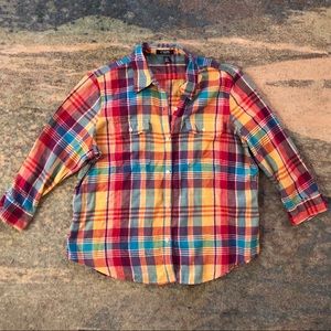 Chaps Plaid Pocket Turn-Down Collar Shirt XL
